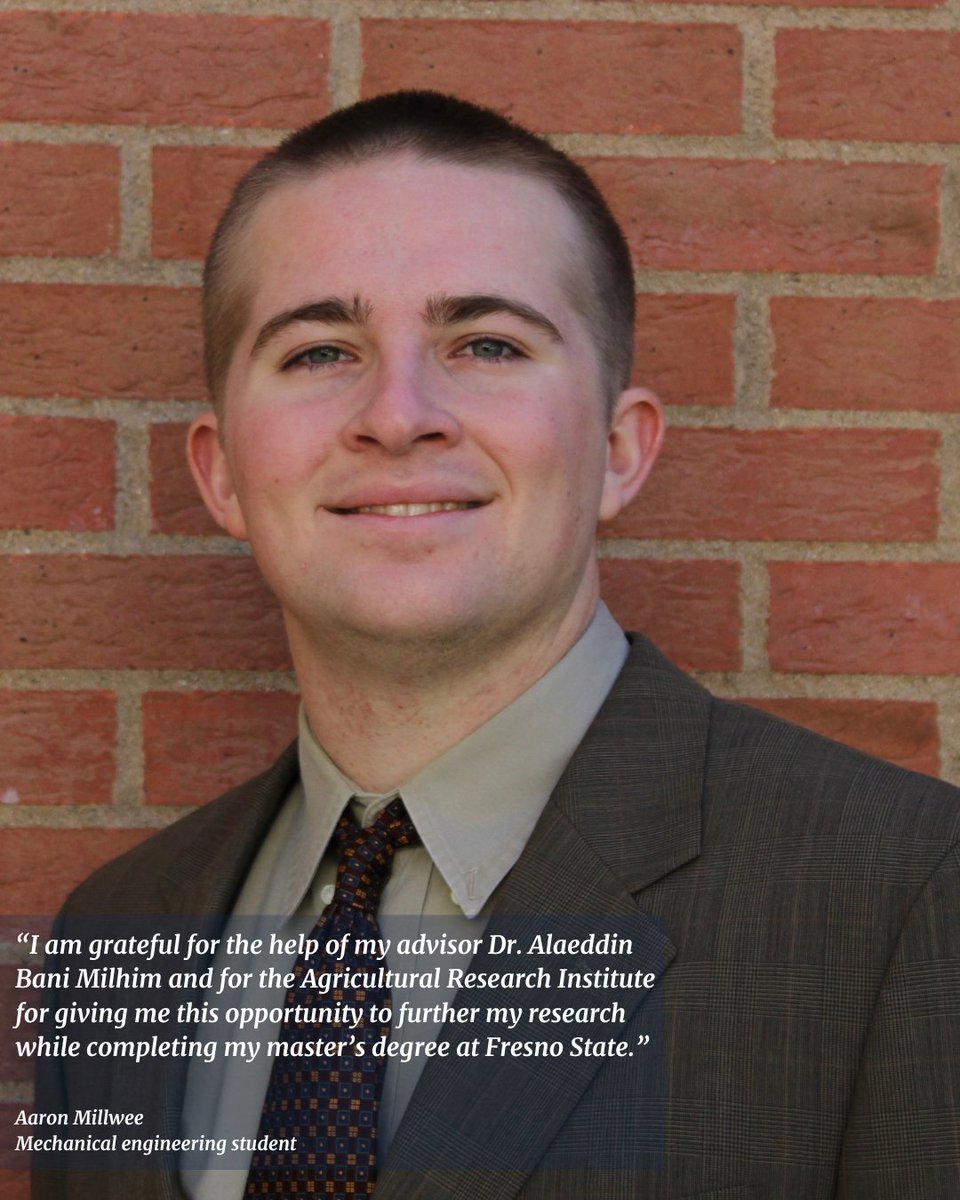 FresnoStateLCOE's tweet photo. Congratulations to mechanical engineering student Aaron Millwee, who has been selected for an ARI-NextGen Fellowship! 👏🐾 Research done through the program benefits California agriculture, natural resources and food systems while cultivating the next generation of ag leaders. 🌱 https://t.co/OftUHCRI6i