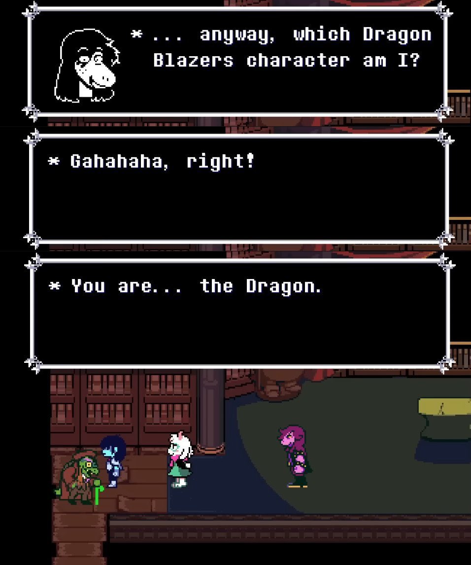 TemmieOrSmth99's tweet photo. In the context of Dragon Blazers, which is a changed story. there’s no Dragon in the prophecy 

But he does call Susie a hero in the context of the prophecy specifically, which she IS https://t.co/KfZKuSVo7T