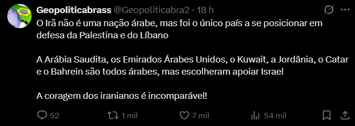 fnizuma's tweet photo. qdo não se entende de geografia e história as pessoas acham que é só uma questão de moral (de onde vem, não sabemos). iranianos apoiam palestinos pq passaram por uma revolução. os outros países citados, são monarquias. a nacionalidade está subordinada as classes e lutas sociais https://t.co/1r9EwgrFDI
