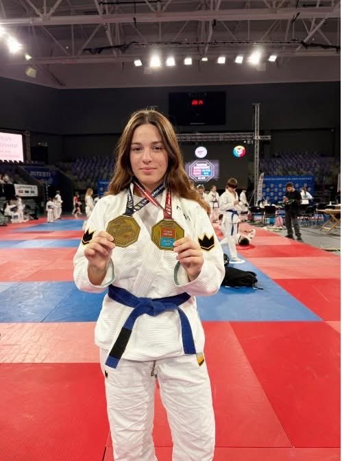 DovLipman's tweet photo. ISRAEL WINS TWO MORE GOLD MEDALS
Congratulations to Lia Shalev, a 17-year-old Israeli, for winning two gold medals at the European No-Gi Championships and Jiu-Jitsu Cup in Romania. 
Let’s go Israel! https://t.co/PQ9efQSBDp