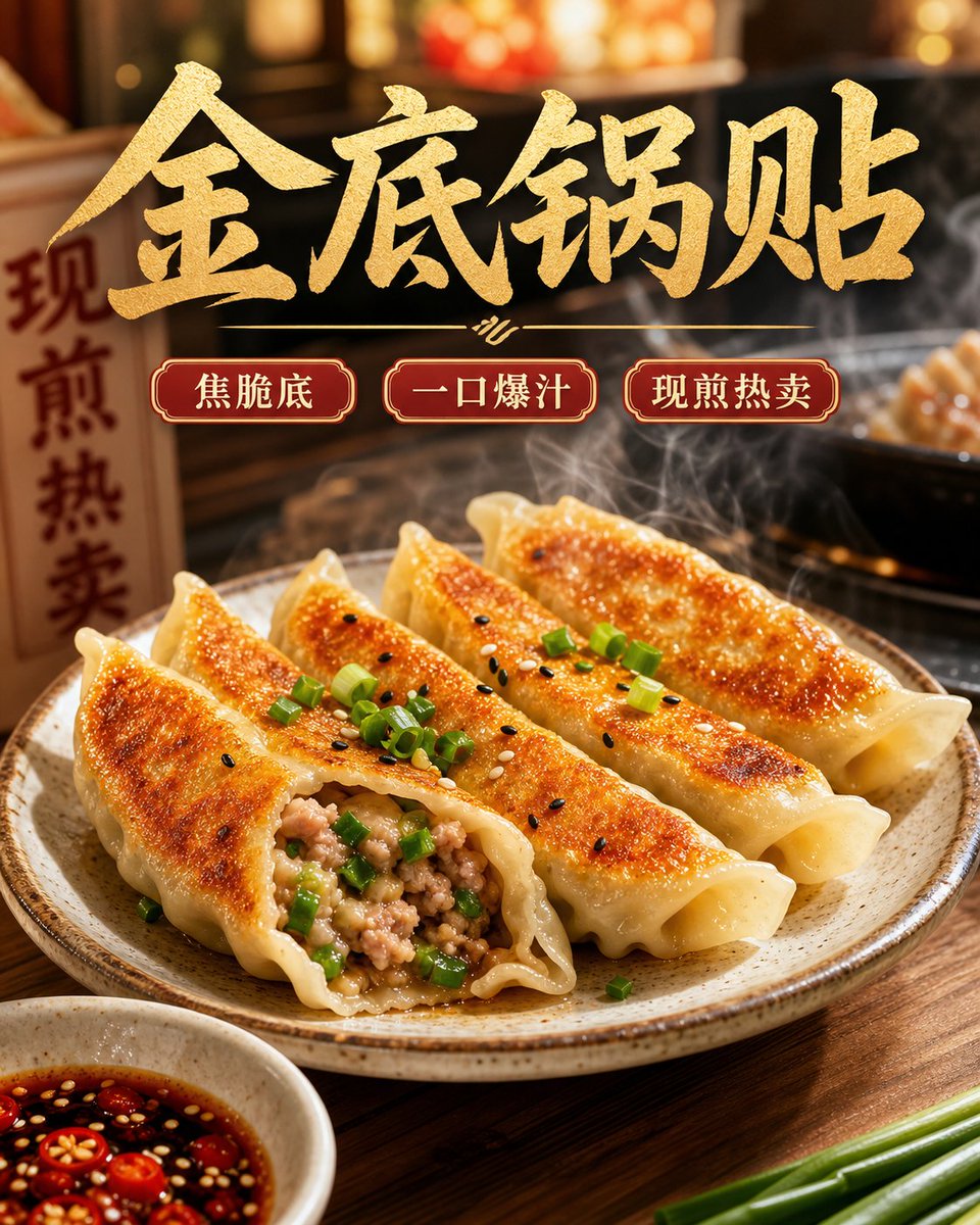 hiapi_ai's tweet photo. 小店菜单图最怕“好吃但不想点”。

我用 ChatGPT-Image2 做了一组《街边小店爆品主图》：

锅贴：焦脆底 + 汤汁
红油拌面：辣油 + 面条拉扯
青梅冰茶：冰块 + 气泡
烤苕皮卷：炭火 + 酱汁

大家觉得咋样

 prompt 在⬇️ https://t.co/WCGIw5nDqJ