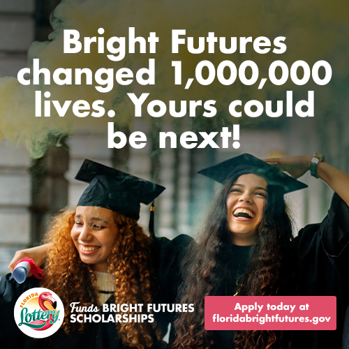 FHSAA's tweet photo. Your student could be next. 🎓

Bright Futures has helped more than 1,000,000 Florida students pursue their goals after graduation — and now is the time to make sure your student is on track.

Parents, don’t wait. Help your student register today at https://t.co/ltnk7v6pkL.

#BrightFutures #FloridaStudents #Scholarships #FHSAA
