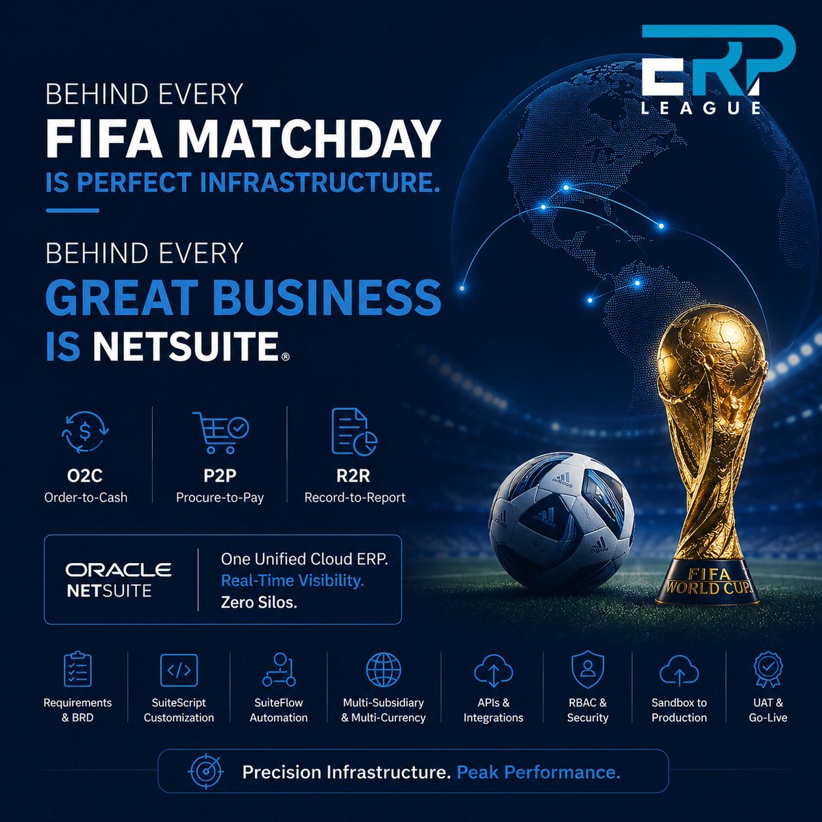 ErpLeague's tweet photo. FIFA 2026 is a masterclass in systems architecture at scale
Read Here: https://t.co/OH1UWB4no4
🔗 https://t.co/R8U3FWsqCX
#FIFA2026 #WorldCup2026 #NetSuite #OracleNetSuite #SuiteScript #SuiteFlow #ERPImplementation #O2C #P2P #R2R #RESTAPI https://t.co/xdW99gUY4u