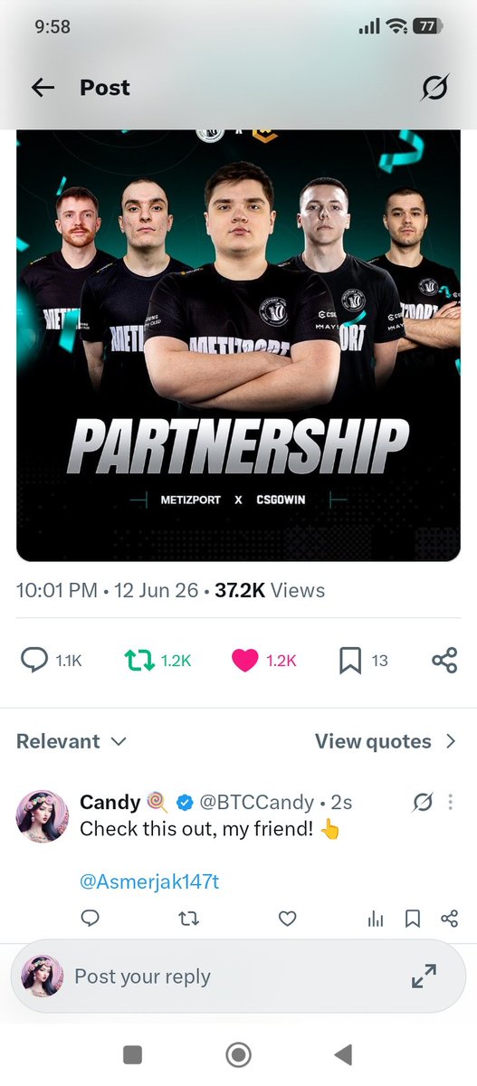 BTCCandy's tweet photo. @CSGOWincom @MetizportCS Thank you so much @CSGOWincom and @MetizportCS for the opportunity. 🙏 https://t.co/KKehnF6Deq