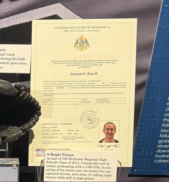 AlcatrazEast's tweet photo. Our #ArtifactHighlight this week is Conrad Roy III’s Captain’s License. On June 16, 2017, Michelle Carter was found guilty of involuntary manslaughter for her role in Conrad’s death. 

Are you familiar with this case? https://t.co/TXEdP9HVJQ