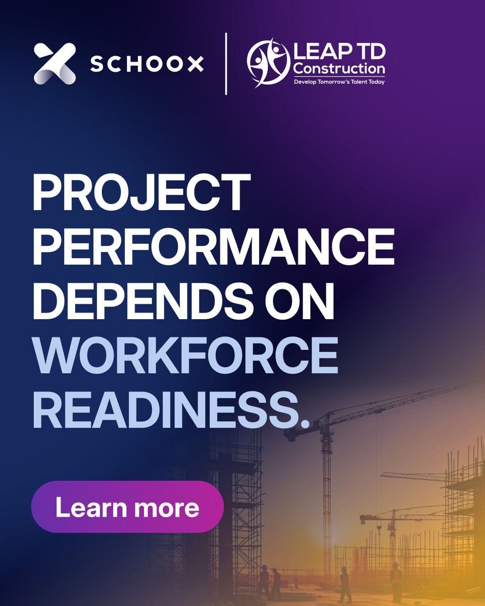 schoox's tweet photo. Construction organizations don't just need more workers.

They need workers who can contribute confidently, safely, and productively from day one.

Meet us at LEAP Talent Development: Construction 2026 to learn more 👉 https://t.co/xqIOxUMwQt

#ConstructionIndustry #Schoox https://t.co/8s0rrgtxMk