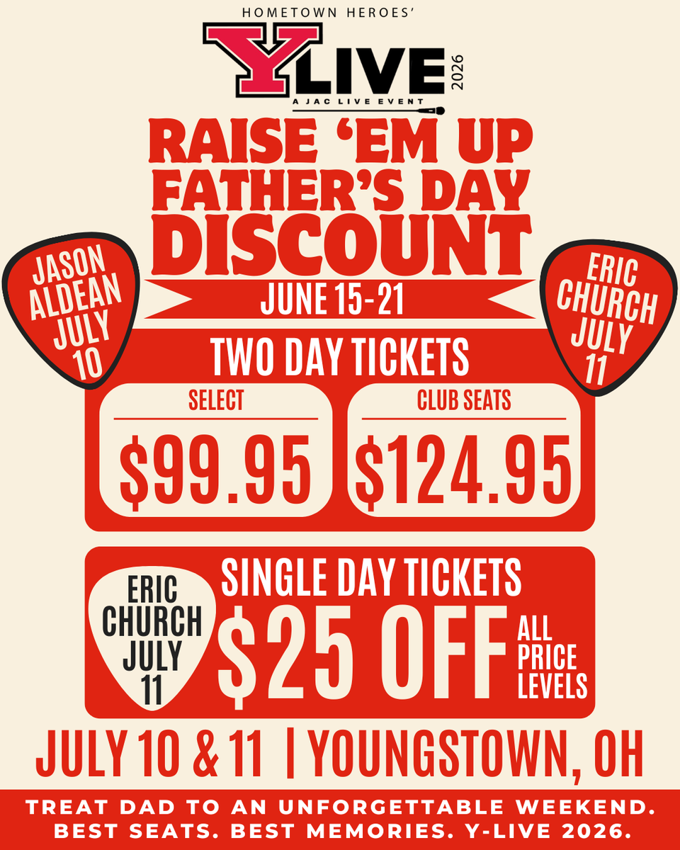 YLiveMusicEvent's tweet photo. 🎸 Raise ’Em Up Father’s Day Sale is here!

🤠 Jason Aldean – July 10
🤠 Eric Church – July 11

🔥 Two-Day Tickets from $99.95
🔥 Two- Day Club Seats $124.95
👉 Link: https://t.co/rxWt4e5VLN

🔥 $25 OFF all Eric Church tickets
👉 Eric Church Discount: https://t.co/3f94zD1GpK https://t.co/VQPPz7C5kx
