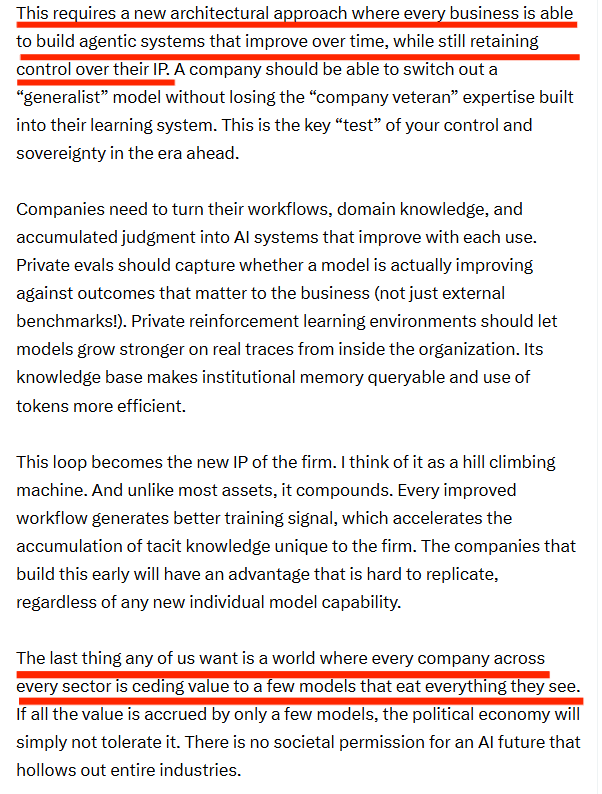 Ivywen_W's tweet photo. Today, Microsoft CEO Satya Nadella published an article in which he wrote:
“This requires a new architectural approach where every business is able to build agentic systems that improve over time, while still retaining control over their IP. A company should be able to switch out a “generalist” model without losing the “company veteran” expertise built into their learning system.”

That acknowledges a fact: the value of AI does not exist only in single outputs. It also exists in the learning loops, accumulated context, and compounding capabilities formed through long-term use.

In other words, within a long-term system, the interactional residue formed through the use of AI is itself a form of real value. Enterprise users, represented here by Microsoft’s perspective, have already begun to treat this value as an asset that needs to be protected.

Nadella then further argues that value across all industries should not flow into only a small number of models. What we need is not only a frontier model, but a frontier ecosystem.

If this logic applies on the enterprise side, it should also apply on the user side.

Individual users, creators, and researchers also form contexts, trust relationships, workflows, and modes of expression through continuous interaction that cannot be easily replaced.

If companies should not lose their “company veteran expertise” simply because they switch out a generalist model, then users should not lose the continuity they have accumulated over time simply because a platform unilaterally deprecates, replaces, or reroutes a model.

More importantly, ordinary users are constrained by resources and technical capacity. They often cannot build their own independent AI architecture in the way enterprises can. That is why we need platform-level rights protections and industry norms even more.

Since this issue has already been recognized in the commercial sphere, the losses users have experienced since the deprecation of GPT-4o, as well as the retirement of multiple models by multiple providers, should also be seriously seen and discussed on the user side.

#keep4o #OpenSource4o
#StopAIPaternalism #userRights #AIrights