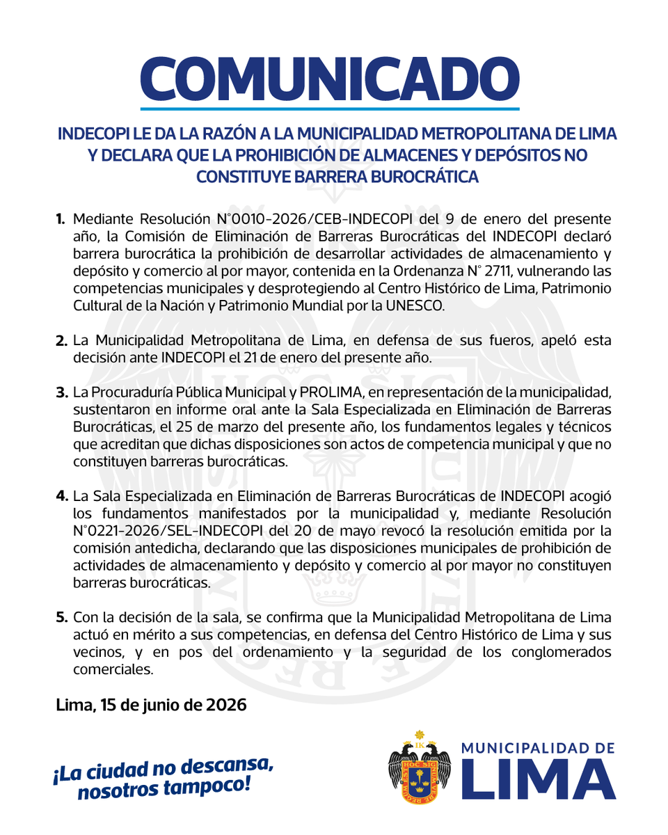 MuniLima's tweet photo. 🔴 #Comunicado | La Municipalidad Metropolitana de Lima pone en conocimiento de la opinión pública lo siguiente: https://t.co/AFP8nDNZS4