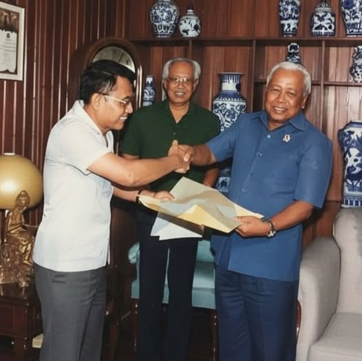 rasjawa's tweet photo. Gen Z pasti gak tau kalo tahun 80an, ada perjudian yang dilegalkan oleh Pemerintah, bahkan pemerintah Orde Baru merestuinya, namanya PORKAS yang kemudian berubah nama jadi SDSB. Ini foto Menkopolkam Sudomo menyerahkan uang hadiah undian SDSB sebesar 1 Milyar rupiah kepada Suseno pemenang SDSB periode ke-14 tahun 1991.