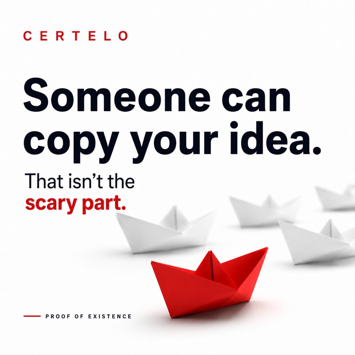 certelo_'s tweet photo. Most people think the biggest risk is having an idea copied.

It isn't.

Ideas get copied every day.

The real problem begins when someone asks:
"Can you prove it was yours first?"

That's the question most people aren't prepared for.

https://t.co/9xkxmNwZPc https://t.co/5YzjwFaQr3