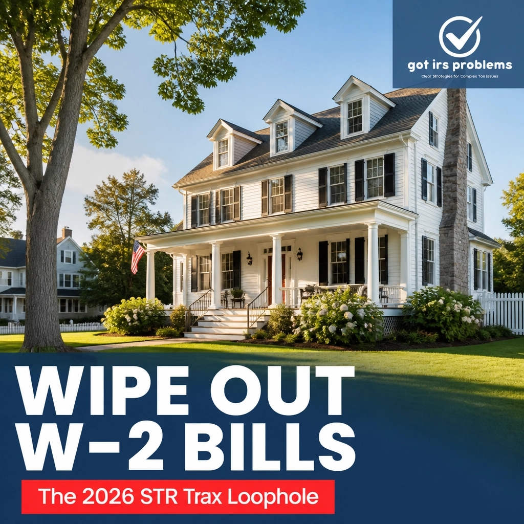 gotirsproblems's tweet photo. The 2026 STR Tax Loophole: How MA Airbnb hosts wipe out W-2 bills. 🧵

Turn passive income 'active' with the 7-Day Rule &amp; Material Participation. 100% bonus depreciation is back! 🚀

DM 'STR' for a strategy session with GotIRSProblems.

#TaxLoophole https://t.co/MKNyi3sEZg