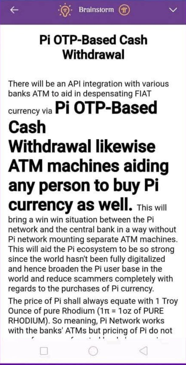 AYYILDIZ3253's tweet photo. Pi'den Tek Kullanımlık Şifre (OTP) ile Nakit Çekme: Tek bir API, Pi'nin OTP'sini kullanarak nakit çekmeyi kolaylaştırmak için birden fazla banka ATM'siyle entegre olurken, aynı zamanda herkesin Pi token'ı satın almasına olanak tanıyan ATM'ler de sağlar. Bu, Pi'nin ayrı ATM'ler kurmasını gerektirmeden Pi ağı ve merkez bankası arasında karşılıklı fayda sağlayan bir durum yaratır. Ayrıca, dünya henüz tamamen dijitalleşmediği için Pi ekosistemini güçlendirir ve Pi'nin küresel kullanıcı tabanını genişletirken Pi token'ı satın alma maliyetini düşürür. Pi token'larının fiyatı her zaman bir troy ons saf rodyuma eşittir (1π = 1 ons saf rodyum). Bu nedenle, Pi ağı banka ATM'leriyle çalışır, ancak Pi fiyatı herhangi bir merkez bankası tarafından belirlenmez. Bu, hiçbir merkez bankasının Pi fiyatını manipüle edemeyeceği anlamına gelir; sadece her ülkedeki çeşitli itibari para birimlerine doğru fiyatı dönüştürerek işlemleri kolaylaştırır. Sonuç olarak, Pi çekirdek ekibi, Londra Külçe Piyasası Birliği (LBMA) tarafından belirlenen saf rodyumun günlük fiyatına göre Pi token dönüştürücülerini farklı ATM'lere entegre eder. Tek Kullanımlık Şifre (OTP), Pi Tarayıcısından Pi Sohbetinde özel mesajları kullanmanın tek yoludur (örneğin, @Nicolas, yalnızca Pi hesabındaki Nicolas'ın OTP'yi görebileceği anlamına gelir), bu da normal SMS mesajları yerine Pi Sohbetini tam olarak kullanmanıza ve böylece SMS'in sınırlamalarını ortadan kaldırmanıza olanak tanır. Hiçbir bankanın Pi kullanma zorunluluğu yoktur çünkü kuruluşun Pi hesabı tutması mümkün değildir; yalnızca Pi işlemlerini alabilir ve bu işlemler yalnızca takas sistemi olarak ATM'leri aracılığıyla işlenecektir. Pi, küresel dijital para birimi (devletsiz bir para birimi) haline gelecek, her ülkenin itibari para birimi ise tüm dünya dijital bir sisteme geçene kadar geleneksel para biriminin yerini alacaktır. Hükümetlerin Pi basmasına gerek kalmaz ve eski finansal sistemle rekabeti önlerken, itibari para biriminden daha basit ve kullanımı daha kolaydır. Bu nedenle, zamanla birçok insan Pi'yi sadece kullanmak yerine kullanmaya başlayacak, yani Pi dünyadaki tüm itibari para birimlerinin yerini tamamen alacaktır. Mekanik bir avcı ve son derece düzenleyici bir dil sunuluyor – rodyum aracılığıyla yang olan Jaringan Pi ile Berkelanjutan Blockchain oluşturuluyor. PIREVOLUTION MONEY (PI AĞI) 🚀 PI coinlerinizi madenciliğe devam edin ve parolanızı koruyun.
