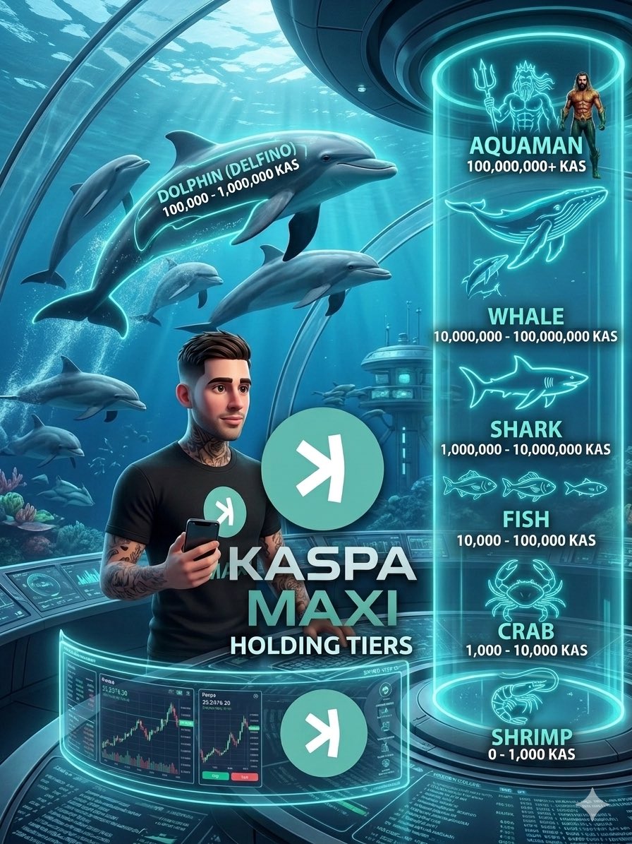 carlosofkaspa's tweet photo. Where do you stand in the $KAS ecosystem? 🌊💎
Check out the official Kaspa Holding Tiers! I’m currently repping the Dolphin life 🐬, but the grind to the next level never stops.
The $KAS ocean is deep, and every single bag counts! 🌊
#Kaspa #KAS #Crypto #KaspaMaxi #Web3 https://t.co/Iq2Cafiui4