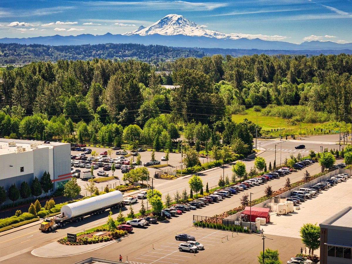 stoke_space's tweet photo. Stage 1 flight article is back at Stoke HQ in Kent, WA after a successful proto-qualification campaign.

Real hardware. Real progress. Real Rainier in the background. 🤘🏔️ LFG.🚀 https://t.co/CTF5KfQmEQ
