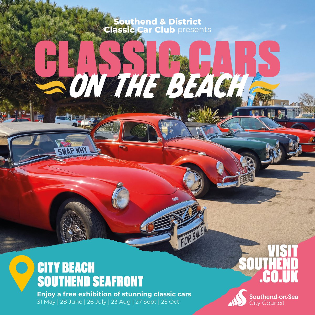 VisitSouthend's tweet photo. 🚗 CLASSIC CARS ON THE BEACH 📷 

Step back in time and soak up the nostalgia at Southend’s much‑loved Classic Cars on the Beach event.  

📅 Sunday 28 June | 9am - 4pm
📌City Beach 
👉 https://t.co/NeZ6L2jG1C https://t.co/FWdhpGQPPR