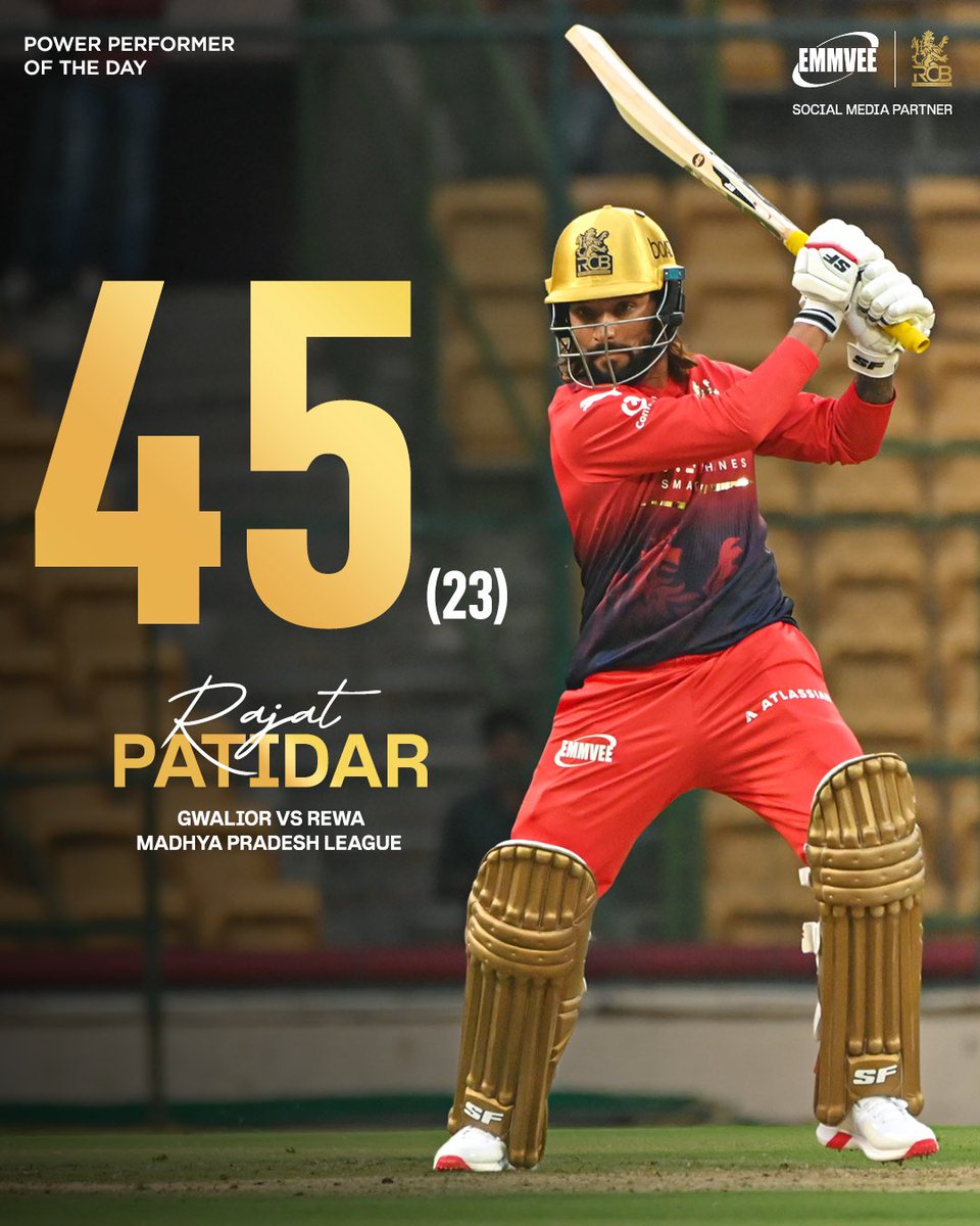 RCBTweets's tweet photo. Striking at close to 2️⃣0️⃣0️⃣ is not just RaPa’s habit anymore, it’s his lifestyle. 😤💥

Another day of watching our skip do what he does best. This knock makes Rajat Patidar our Emmvee Power Performer of the Day. 💪

#PlayBold #ನಮ್ಮRCB https://t.co/UHS3hKKj1I