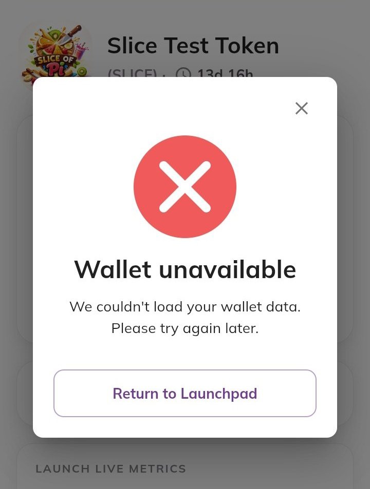 amr_nannaware's tweet photo. 💬 PIONEERS — Is the “Wallet unavailable” error on Pi Launchpad a sign of heavy traffic… or a sneak peek of something bigger loading for Pi2Day? 🤔🧐

Just tried to join the SLICE test token on Pi Launchpad and got hit with:

⚠️ “Wallet unavailable. We couldn't load your wallet data. Please try again later.”

🔁 Return to Launchpad

Is this:
🔹 A temporary glitch due to thousands of Pioneers flooding in?
🔹 A backend upgrade before a major Pi2Day reveal?
🔹 Or just another “we’ll fix it soon” moment?

With Pi2Day only 13 days away, every error makes us wonder: are they stress‑testing the system, or are we stress‑testing our patience? 😅

👇 Are you seeing the same error? Drop 🧪 if you’re trying to participate! 🔁

#PiLaunchpad #SLICE #Pi2Day @PiCoreTeam
