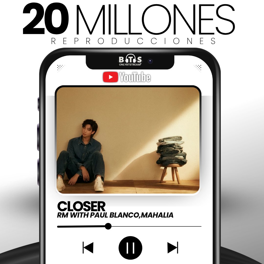 OnlyBTStream's tweet photo. ▶️| El AUDIO de "Closer (with Paul Blanco, Mahalia)" de #RM ha superado 20 millones de reproducciones en YouTube!
🔗:https://t.co/UwOgW7xktC
#CloserByRM #INDIGO #IndigoByRM https://t.co/un4Zb4sYyV