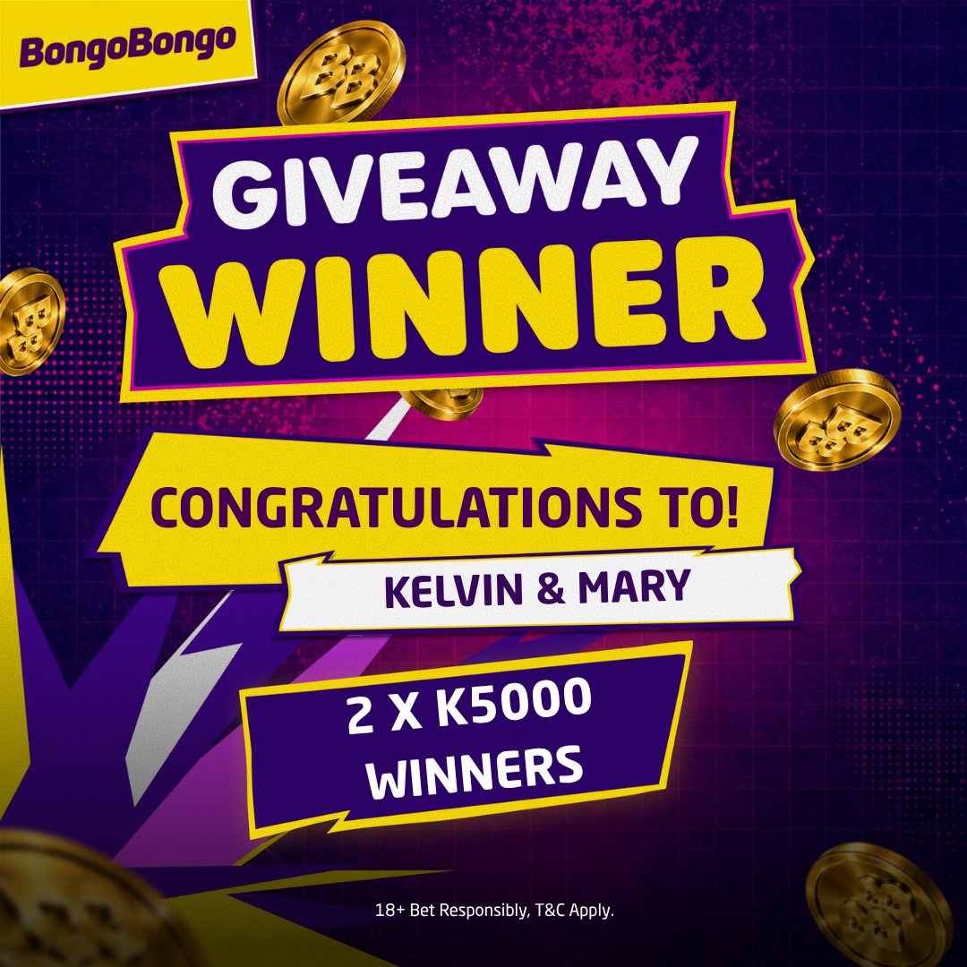 BongoBongo_ZM's tweet photo. Congrats to our K5,000 Giveaway winners Kelvin   &amp; Mary  !
This week, you could win a 📱 Tecno Camon 50.

How to enter:
1️⃣ Sign up or log in
2️⃣ Deposit &amp; bet from just K5 on eligible games
🎟️ Every K5 wagered = 1 entry
⏳ Your next bet could win!
Play👇🏿
https://t.co/f9sgPWDHKO https://t.co/8zvOWug63p