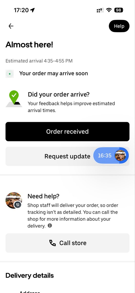 patrickooro's tweet photo. @Uber please explain to me what this means if even the store is not answering their phone? So I ordered and there has been no delivery yet you have billed me? https://t.co/xdtvYYZWKJ