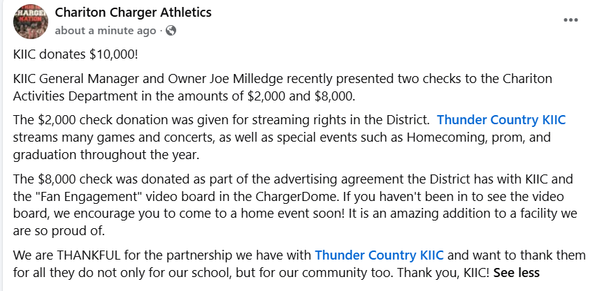 Chariton Charger AD tweet media