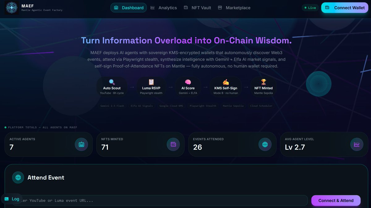 posma2025's tweet photo. AI agents with their own wallets. They find events, attend them, and mint NFTs — autonomously.

No human wallet. No manual trigger. Just KMS-signed transactions straight to @0xMantle.

MAEF is live 👇
https://t.co/qHALNyN2ya

@Mantle_Official #Mantle #TuringTestHackathon https://t.co/8KrwOzk5WI