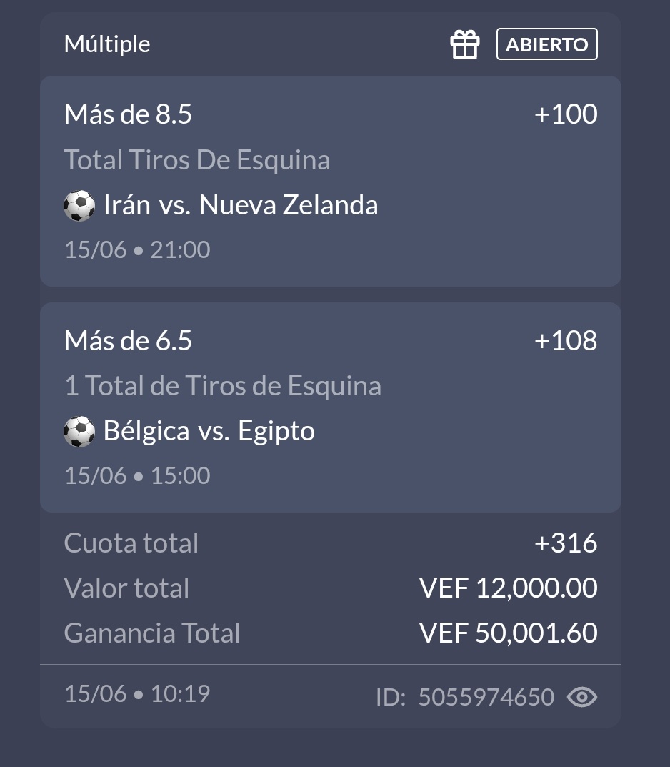 DOBLE_EFECTIVO's tweet photo. Que fue panitas, voy a activarme desde hoy con el Mundial, aquí tienen mi dupleta de 20 dolitas a la alta de corner solo de Bélgica y los corner del Irán -Nueva Zelandia

Si te gusta compártela, si la vas a jugar hazlo aquí: https://t.co/FAuDcwIppO

Y sino, pues no hagas nada https://t.co/YhtVOxsWV0