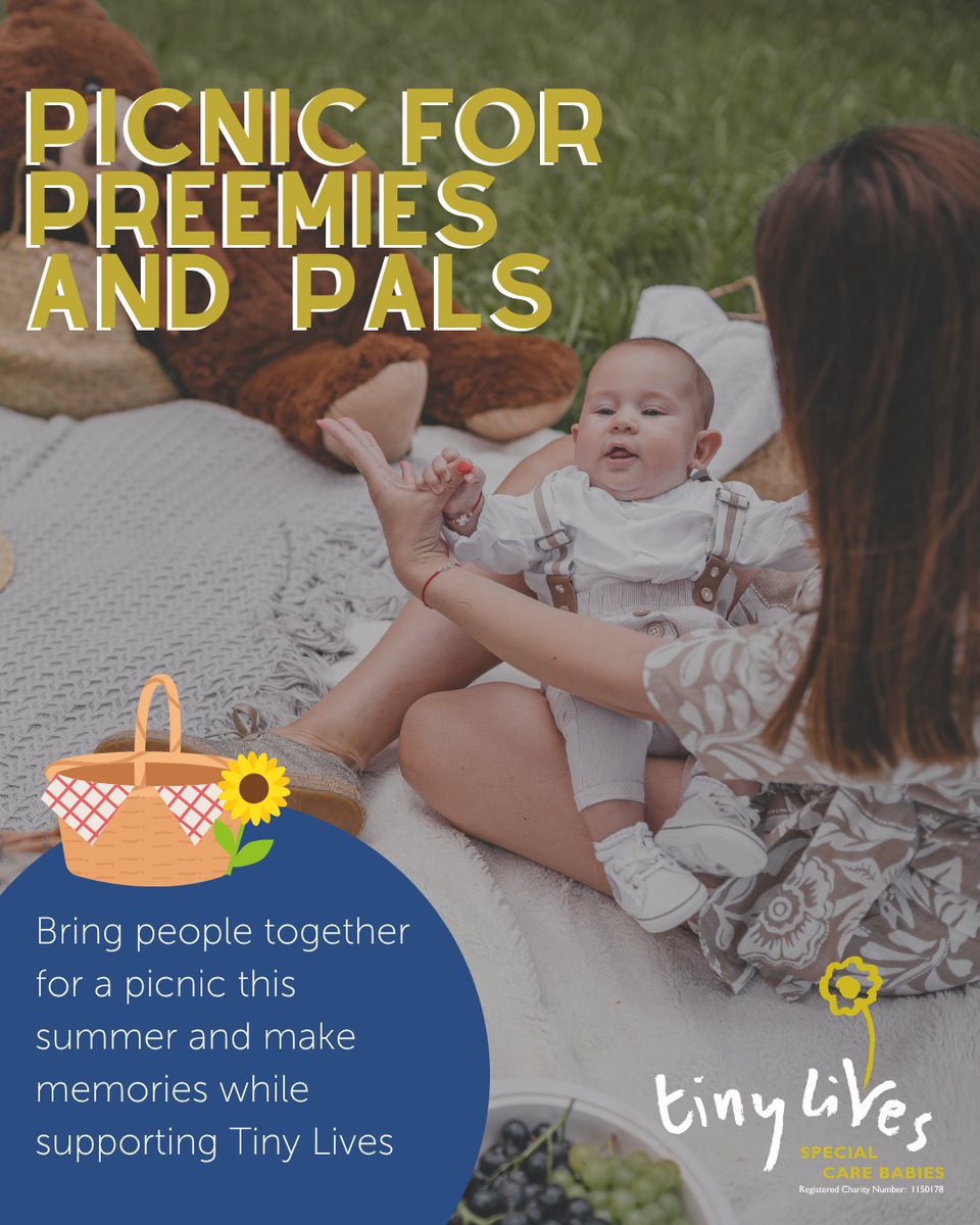 TinyLivesTrust's tweet photo. 🌿Picnic for Preemies &amp; Pals is back for 2026!

Host your own picnic this summer - in your garden, park or workplace - and help raise vital funds for premature and sick newborn babies 🫶

Learn more on our website or email info@tinylives.org.uk for more information. https://t.co/Nfimzu89rJ