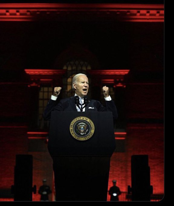 LADco's tweet photo. @dougboneparth Just like when Biden stood up with a red background and proclaimed that MAGA and white supremacists were the greatest threat to democracy? https://t.co/ProNQB63mR