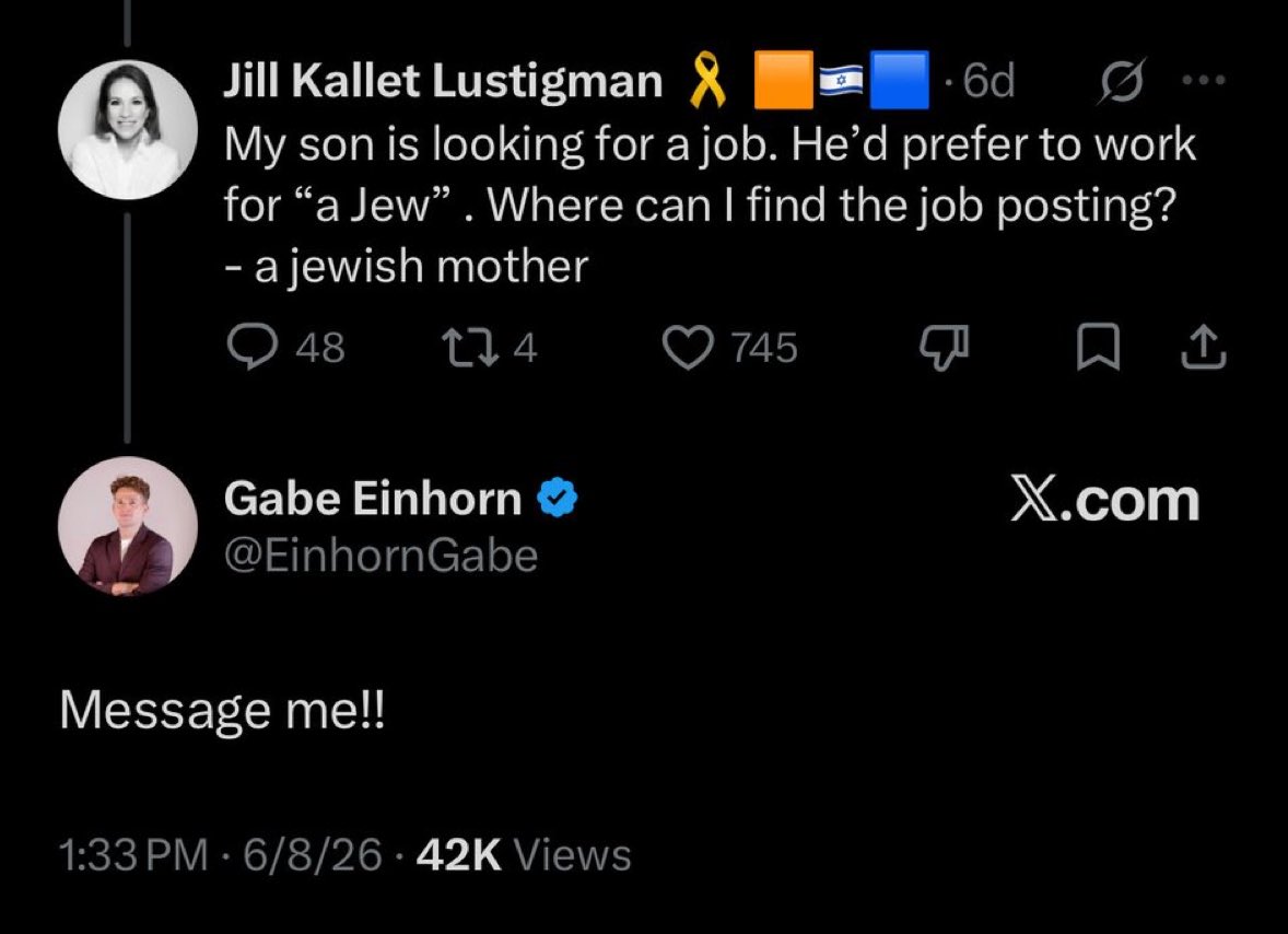 GoodOldGoy's tweet photo. @TheLeoTerrell But it’s ok when Jews don’t want to work for gentiles. You’re getting sued. https://t.co/yTMCDfZSIW