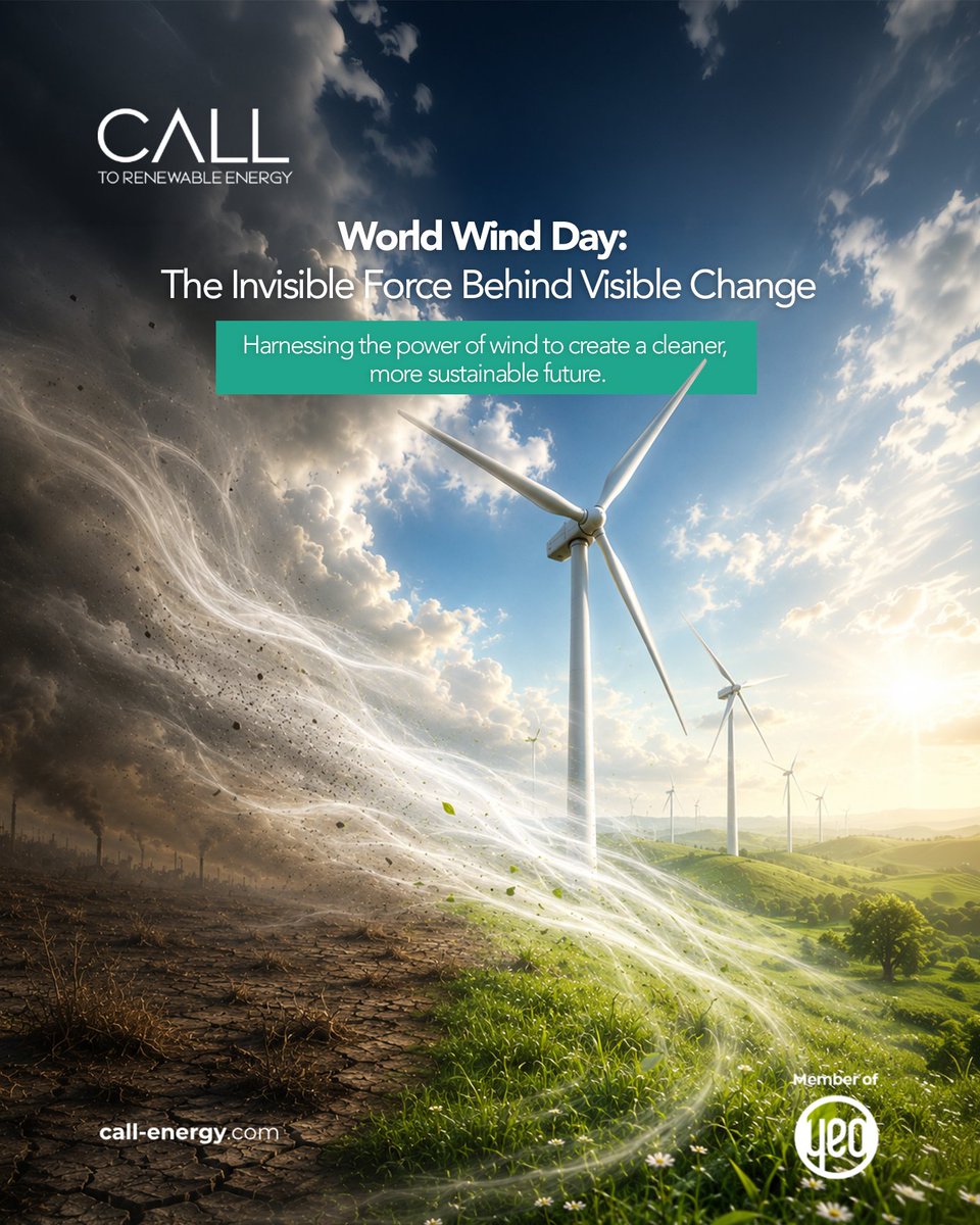 call2renewables's tweet photo. 🌍 World Wind Day

Wind is a driving force behind a more sustainable future.

At CALL, we transform the power of nature into long-term value through renewable energy investments that support the energy transition.

Today, we celebrate the visible impact of an invisible force. https://t.co/y186hpGT1w