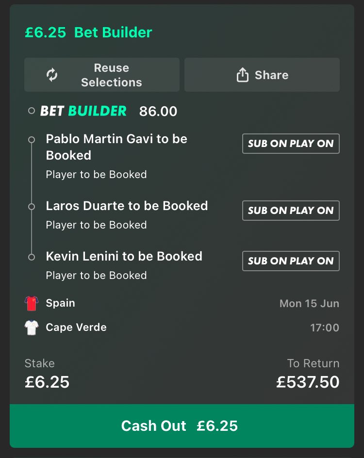 LockCityBets0's tweet photo. 🏆Spain vs Cape Verde🏆

Gavi already dropped still taking him at 6.5 👍

1U singles 
0.5U double
0.25U treble https://t.co/FeQT1h0al4