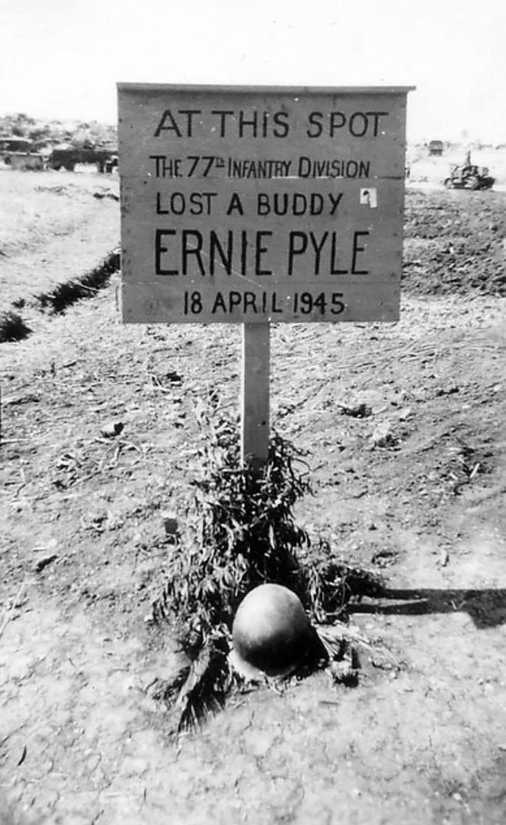 MoundLore's tweet photo. Ernie Pyle was a war correspondent.

When he was killed by Japanese machine-gun fire on Ie Shima in 1945, soldiers buried him among the men he had spent the war writing about.

Later, his remains were moved to the Punchbowl, where he still rests today.

For a writer who dedicated his career to telling the stories of ordinary soldiers, it’s hard to imagine a more fitting place to be buried.