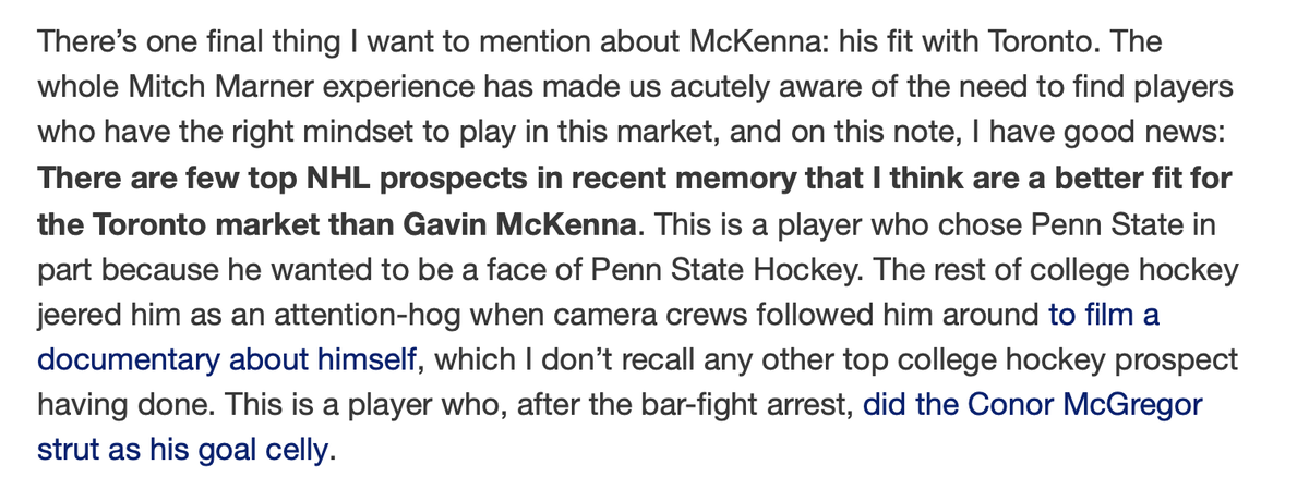 nylanderthews's tweet photo. Great piece on McKenna from @AlexDrain_NHL. This kid has the "it" factor.

https://t.co/48sRywsiu8 https://t.co/YZP7YrTHsv