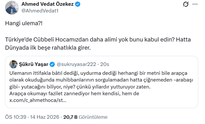 Merci_haber's tweet photo. 🔴Bir Cübbeli taraftarı, Türkiye'de Cübbeli Ahmet'ten daha bilgili din âlimi bulunmadığını öne sürdü. https://t.co/u4gLJ4oFi8