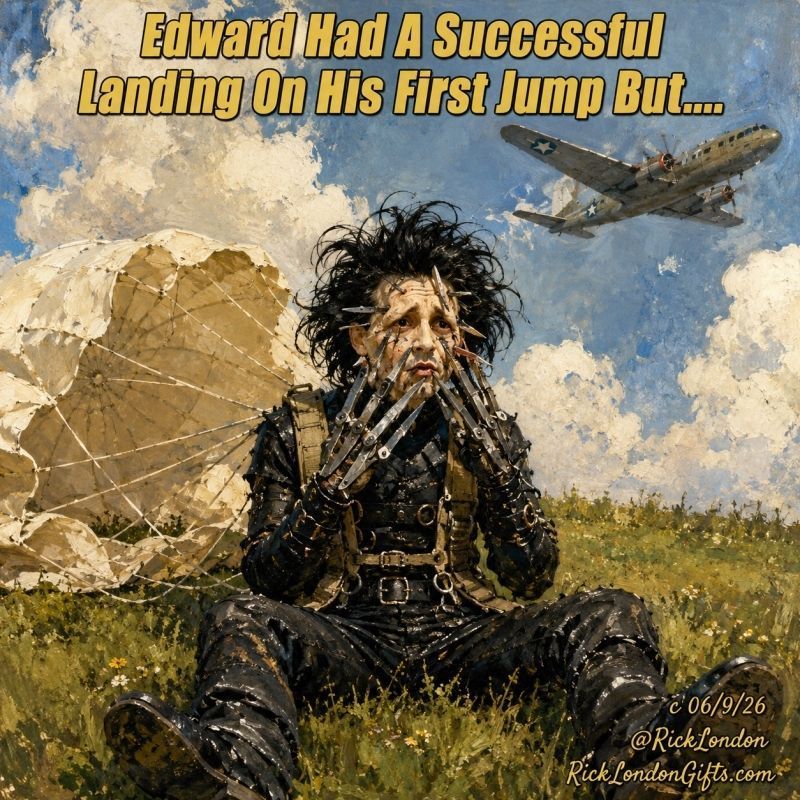 ricklondon's tweet photo. LAST DAY Storewide #Sale 25β40% off everything! Yes, everything! βοΈπͺ Edward Scissorhands tried skydiving; the landing was a bit too "cutting edge" π Popβculture parody @ https://t.co/LlVioOiBsl π¨β¨ #EdwardScissorhands #ParodyArt #movies #skydiving Visit https://t.co/BMwmEjJJnE https://t.co/RXSDAc6iGR