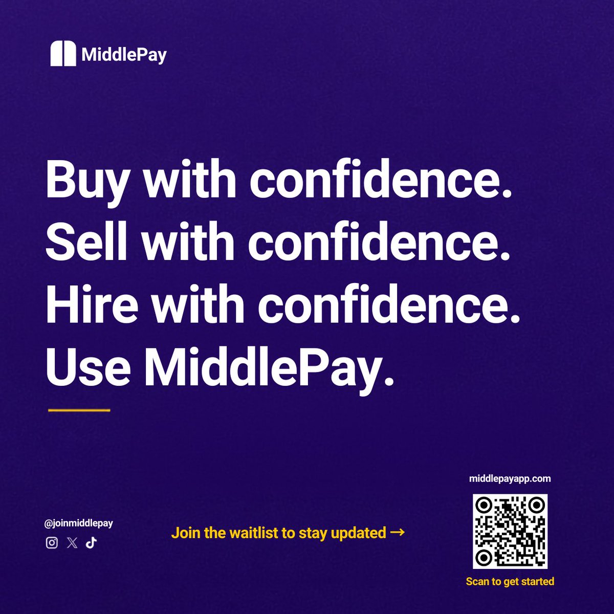 joinmiddlepay's tweet photo. MiddlePay helps buyers, sellers, and service providers transact with confidence by holding funds securely until both parties meet their obligations.
Because peace of mind shouldn't be a luxury.

https://t.co/fAFsdua1WV https://t.co/kyWznCOnoO