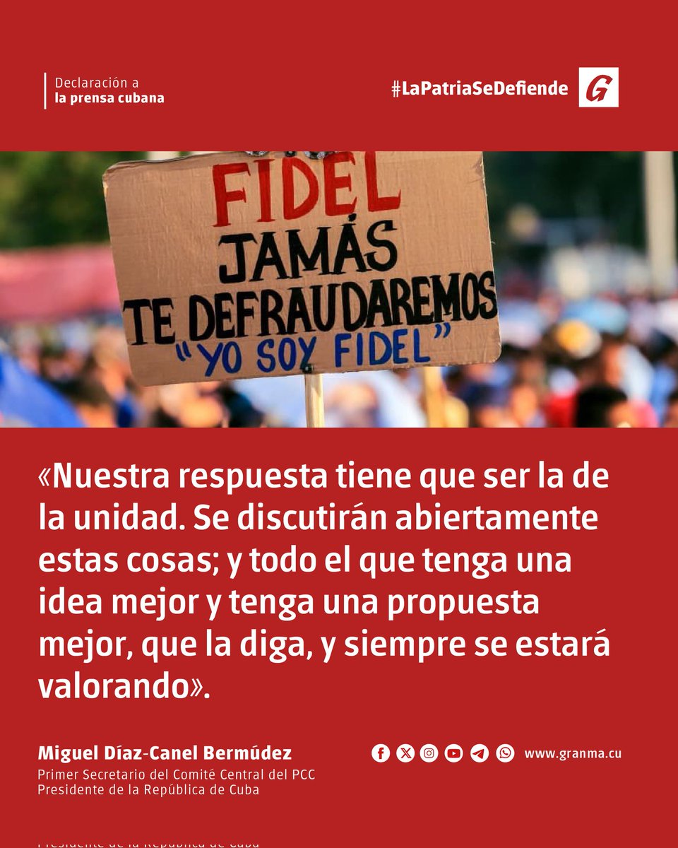 Granma_Digital's tweet photo. 🇨🇺| CUBA NO SE HA DETENIDO

📌 Miguel Díaz-Canel Bermúdez, declaraciones al equipo de prensa de la Presidencia de la República. 

🔗 https://t.co/XXuUuGmLz7
#LoDiceGranma https://t.co/p3SbLFCDBM