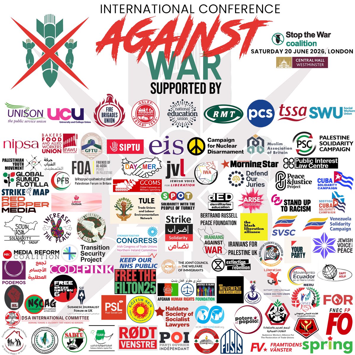 STWuk's tweet photo. Latest list of supporting organisations for the International Anti-War conference and more are still coming in 

We've now got an overflow hall so tickets still available. Get yours soon!

https://t.co/t5HtjYSXUj

#All2London20June https://t.co/T66L9ySJaw