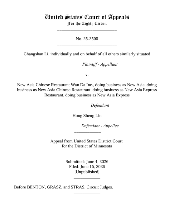 EWess92's tweet photo. A district court determined a delivery driver was an independent contractor and thus ineligible to bring his wage-and-hour action. In an unusual, short, and quickly issued unpublished opinion, the Eighth Circuit reverses. He's an employee and can bring his claim. https://t.co/K4JAyCy7aE