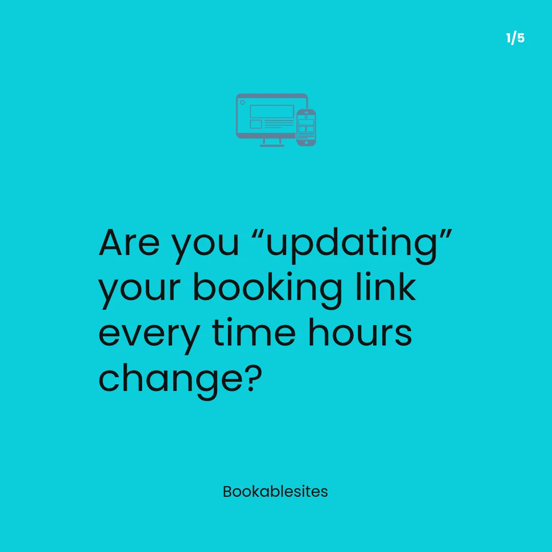 bookablesites's tweet photo. Are you updating your booking link every time your hours change—and still getting “what time is it open?” messages? That set-it-once mindset can quietly drain confirmations and patience. Congrats on our milestone: Bookablesites is built to keep scheduling accurate and effortless https://t.co/vr6qkyWlBx