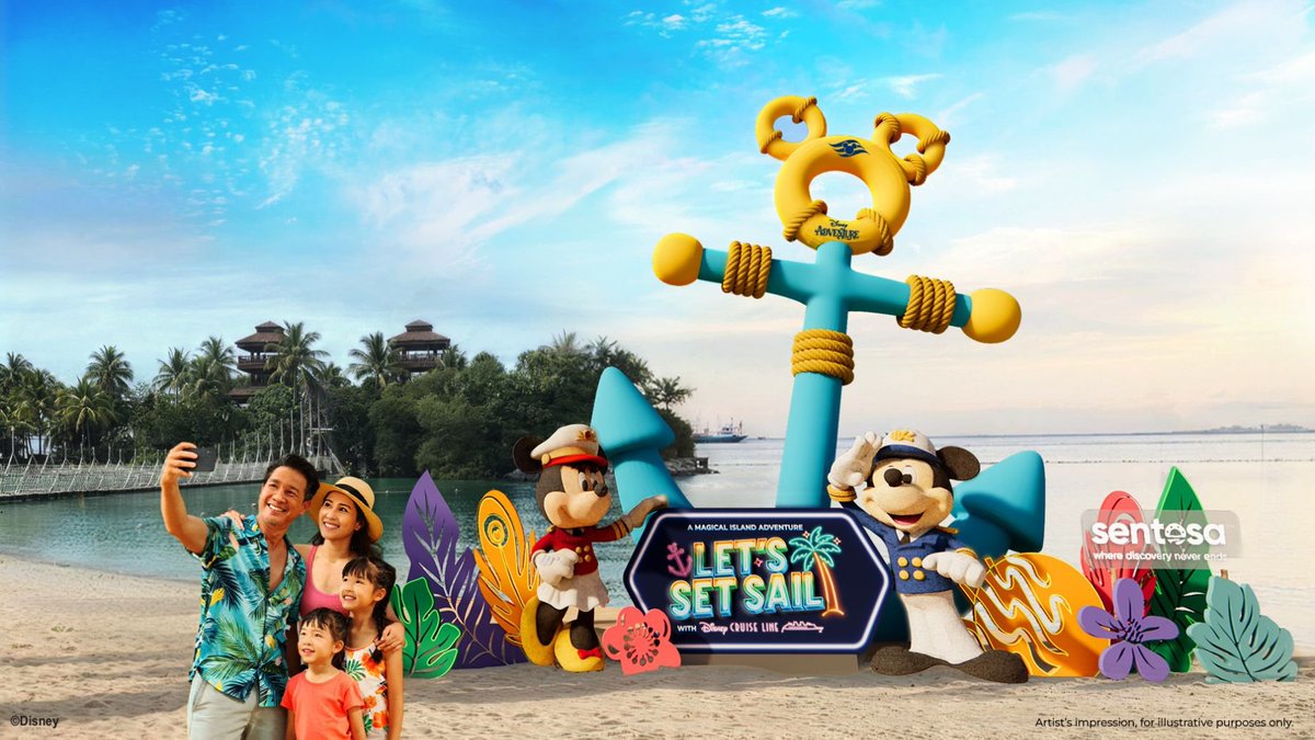 BoardwalkTimes's tweet photo. NEW: Disney Cruise Line has teamed up with Sentosa for a three-month summer festival called "A Magical Island Adventure: Let's Set Sail with Disney Cruise Line."

From June 24 to September 20, the island will feature several themed experiences based on the Disney Adventure cruise ship.