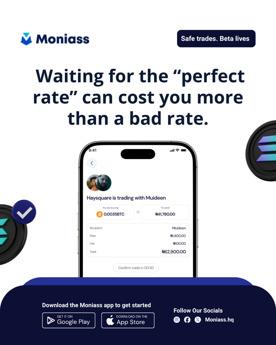 Moniasshq's tweet photo. Many people hold their crypto hoping the market will move in their favor.

But while you’re waiting:
❌ Opportunities pass
❌ Prices fluctuate
❌ You risk missing profitable trades

The smartest traders don’t chase perfection—they trade securely and consistently.
Link in bio https://t.co/ieAlgoFpxS