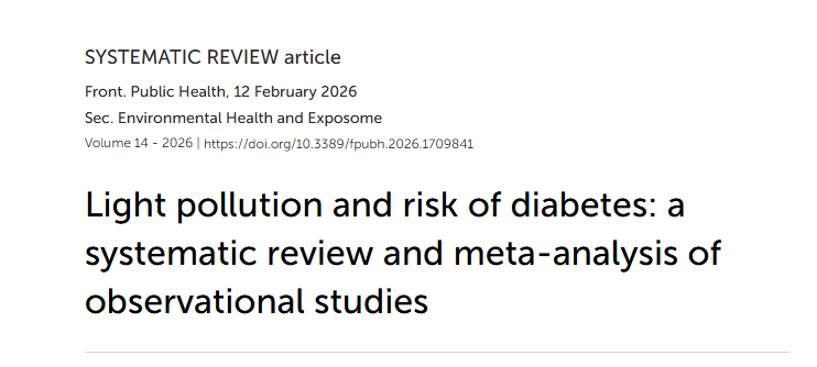 BlueLightDiet's tweet photo. Does light at night cause diabetes?

Here's a systemic review of over 2000 studies.

Objective: To systematically evaluate and quantify the association between light pollution exposure (both indoor and outdoor) and the risk of diabetes mellitus based on existing observational studies.

Results: Out of 2,115 identified studies, six were included in the quantitative synthesis. Light pollution exposure was associated with a 31% increase in diabetes risk...Subgroup analyses showed significant correlations with severe light pollution

Conclusion: Exposure to light pollution is positively associated with increased diabetes risk, particularly with indoor light pollution.

So you tell me....