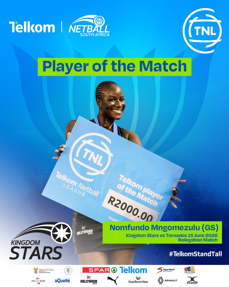 Netball_SA's tweet photo. 🏅 All heart. All effort. A standout performance from Hlokoloza today!

#TNLStarsTornados https://t.co/IZGZSEvSeL