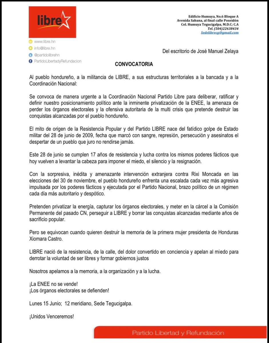 OctaJPP's tweet photo. ¡La ENEE debe mantenerse pública!
¡La energía como un derecho humano! 
¡El estado debe garantizar su acceso sobre todo al más necesitado! 

Estaremos atentos a las conclusiones que adopte la Coordinación Nacional @PartidoLibre, nuestro partido sobre temas de tanta importancia para Honduras.

La salud, la educación y la energía son bienes públicos estratégicos que deben estar al servicio del pueblo hondureño y contribuir al desarrollo del país. Lo que es del pueblo debe seguir siendo del pueblo.

Respaldaremos toda decisión que fortalezca el bienestar de nuestra gente y la defensa de los intereses nacionales.