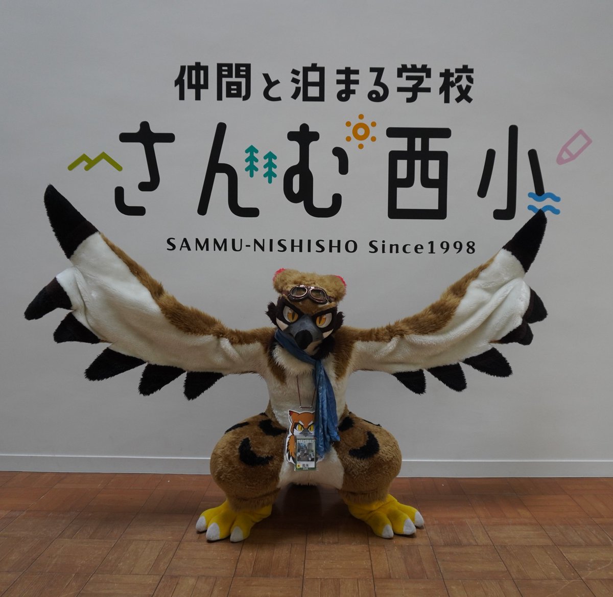 Fsh_tori's tweet photo. 🦅I flied to play at renovated old school!!!
　Full of nostalgic place...

📷@sirokuma_1209
#FursuitFriday #FursuitsFriday #こあ5 https://t.co/Xdqs1sq2Or