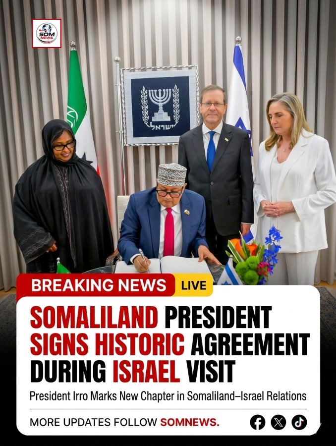m_realistics's tweet photo. Somaliland President Abdirahman Mohamed Abdullahi signed an official guest book during a landmark visit to Israel, where he was welcomed by Israeli President Isaac Herzog.

This visit is regarded as historic, first official state visit by a Somaliland president to Israel. https://t.co/KaBNV9YOUC