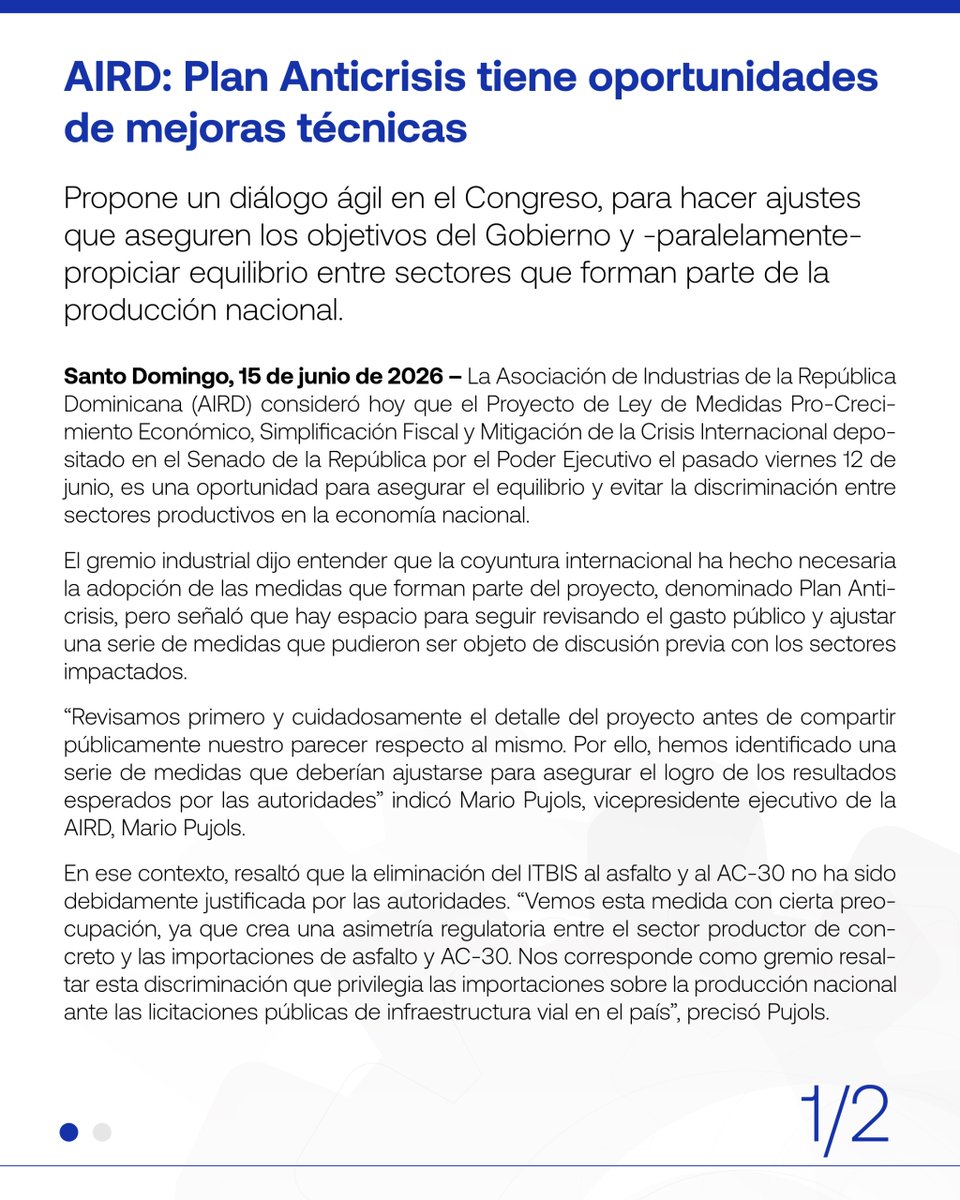 airdmedia's tweet photo. La AIRD propone ajustes técnicos al Plan Anticrisis para contribuir a sus objetivos y fortalecer la competitividad de la producción nacional. https://t.co/JvLTapKF9H